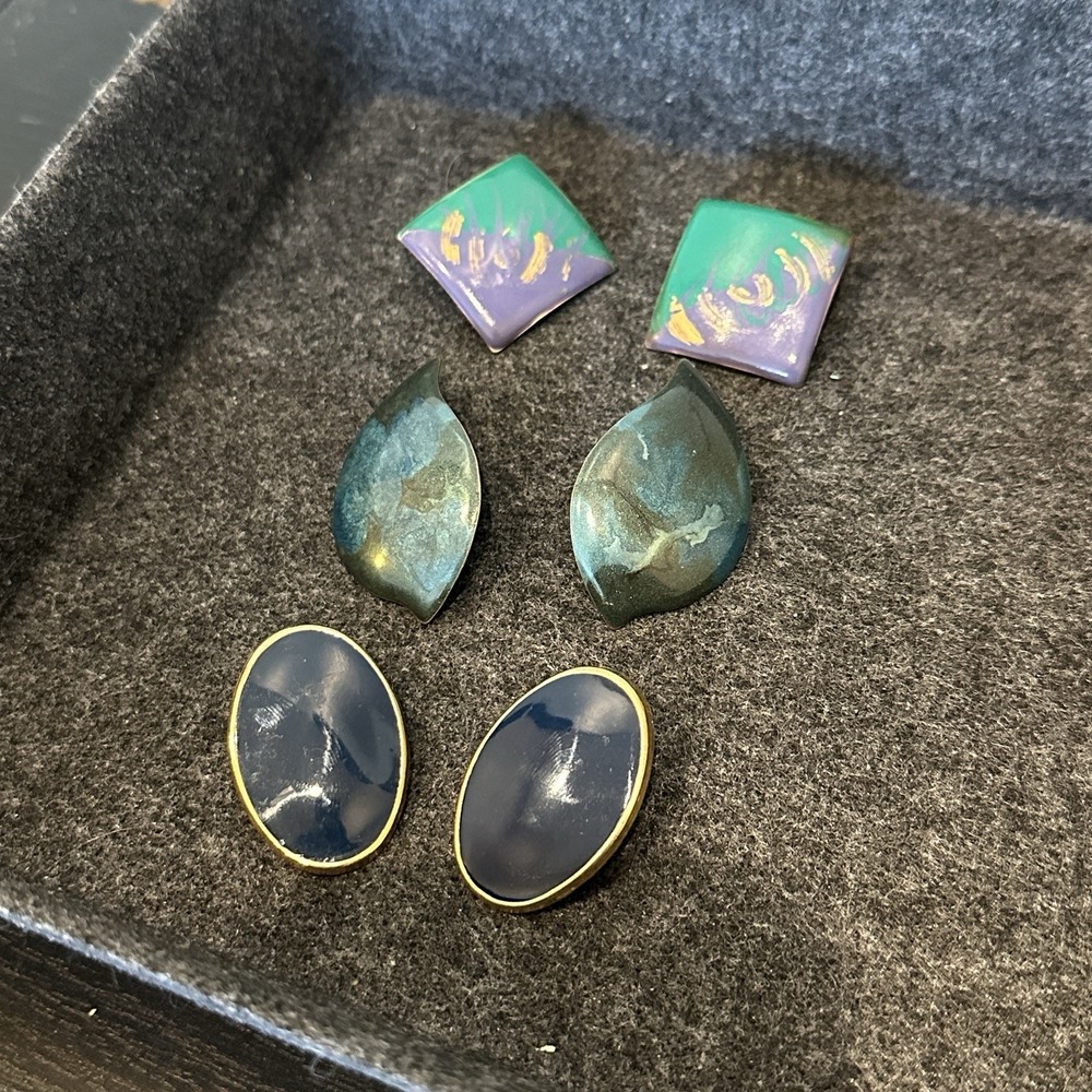Lot Of Vintage Metal Earrings Post Style Painted 80s